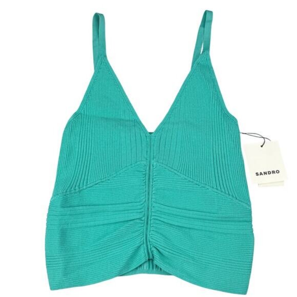 NWT SANDRO Alcudia Knit Crop Top In Verts Size 6 - Picture 8 of 11